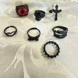 Black Gothic Stack Rings with Red Eye Accent/D069
